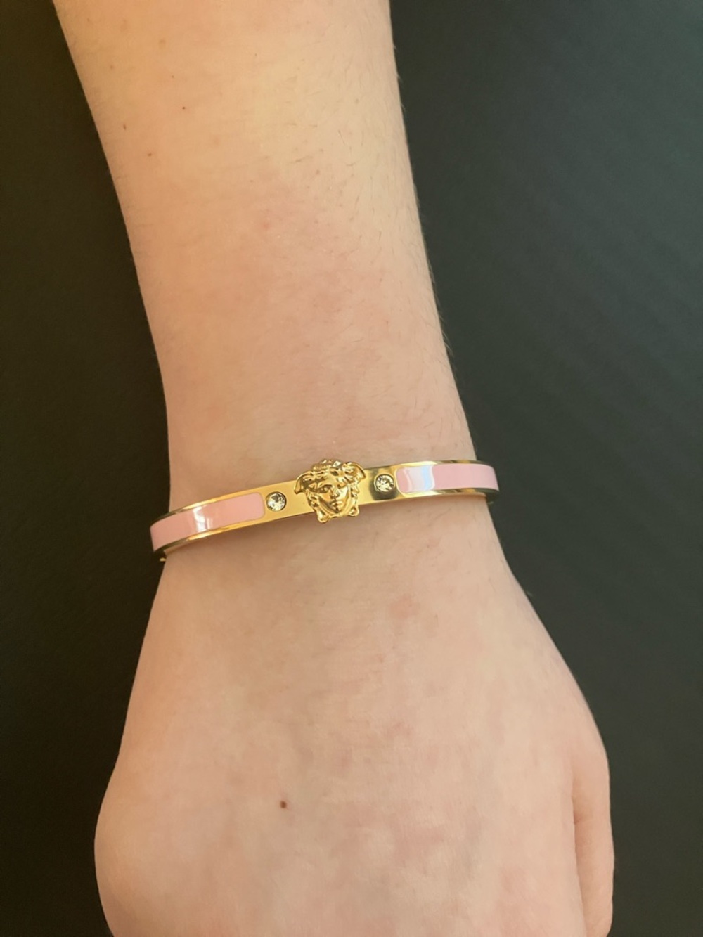 Gold-Tone Pink Medusa Bangle Bracelet - Picture 2 of 12